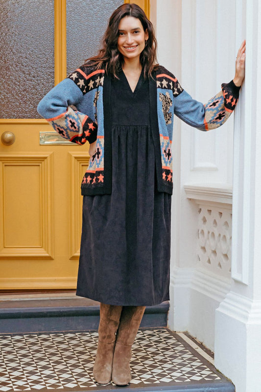 Adrianna Midi Smock Dress - Black Cord