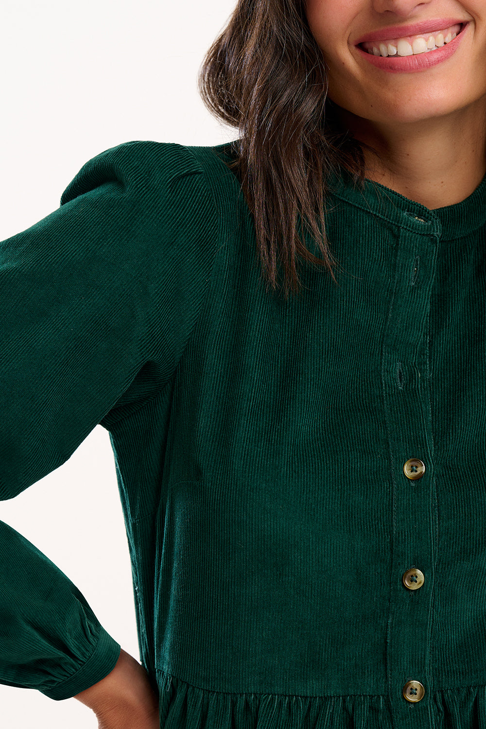 Brandy Mini Smock Dress - Green Cord