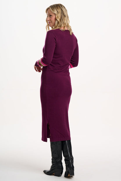 Dania Knit Midi Dress - Burgundy, Sleeve Stripes