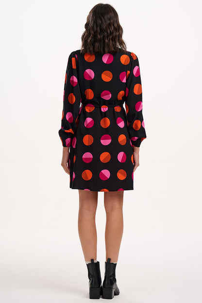 Flora Mini Shirt Dress - Black, Split Polka