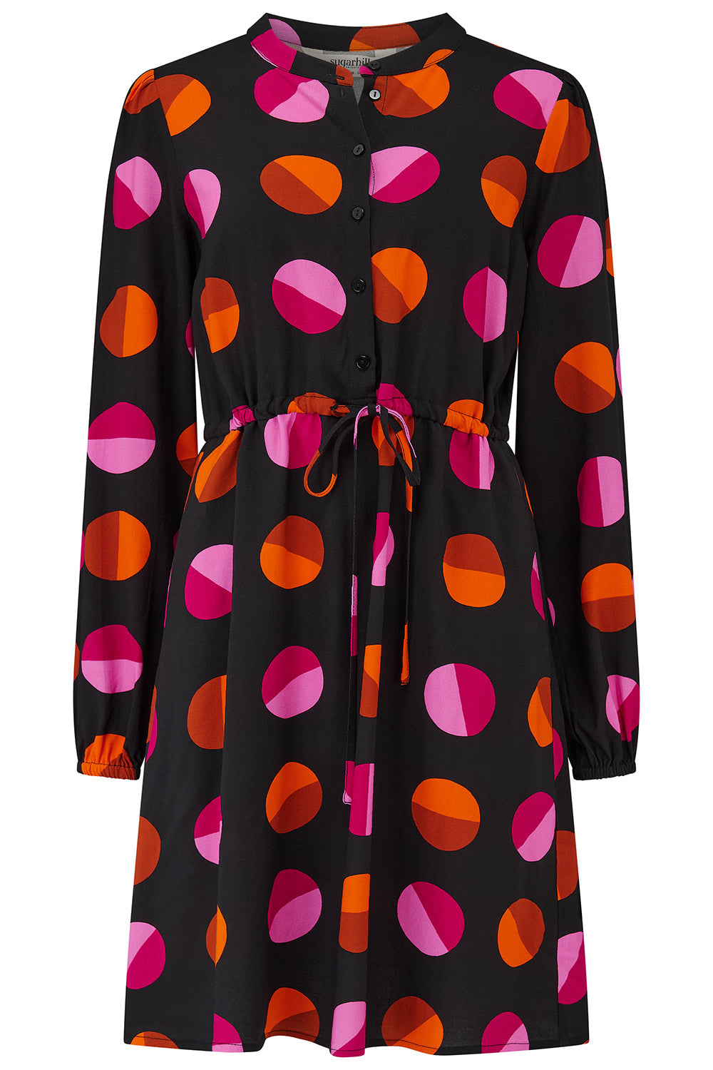 Flora Mini Shirt Dress - Black, Split Polka