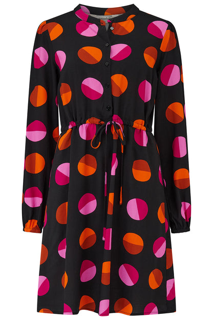 Flora Mini Shirt Dress - Black, Split Polka