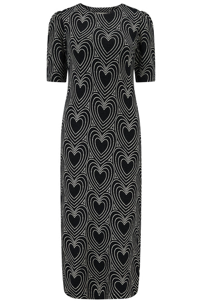 Hatsy Jersey Jacquard Midi Dress - Black/Off White, Heart Explosion