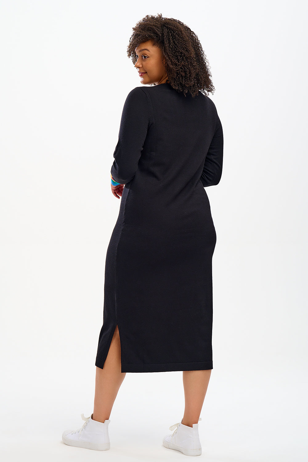 Liselle Midi Knit Dress - Black, Rainbow Stripe Cuffs