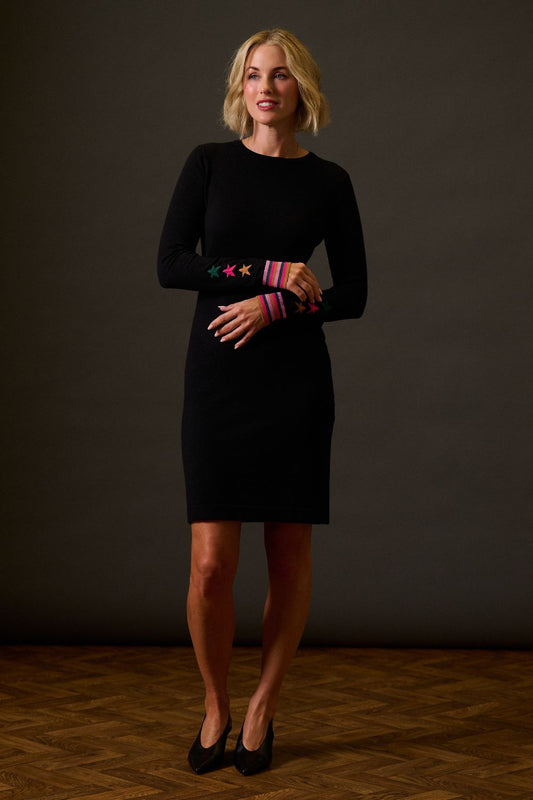Malia Knit Dress - Black, Star Cuffs
