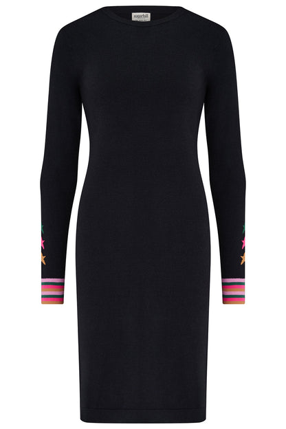 Malia Knit Dress - Black, Star Cuffs