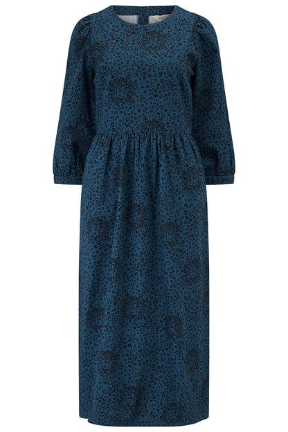 Maria Midi Smock Dress - Petrol Navy, Hidden Leopard
